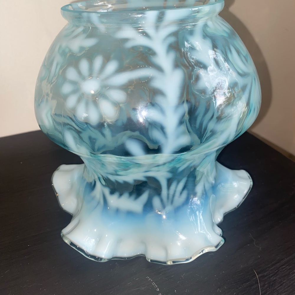 Blue Opalescent Glass Vintage Hurricane Lamp Cover